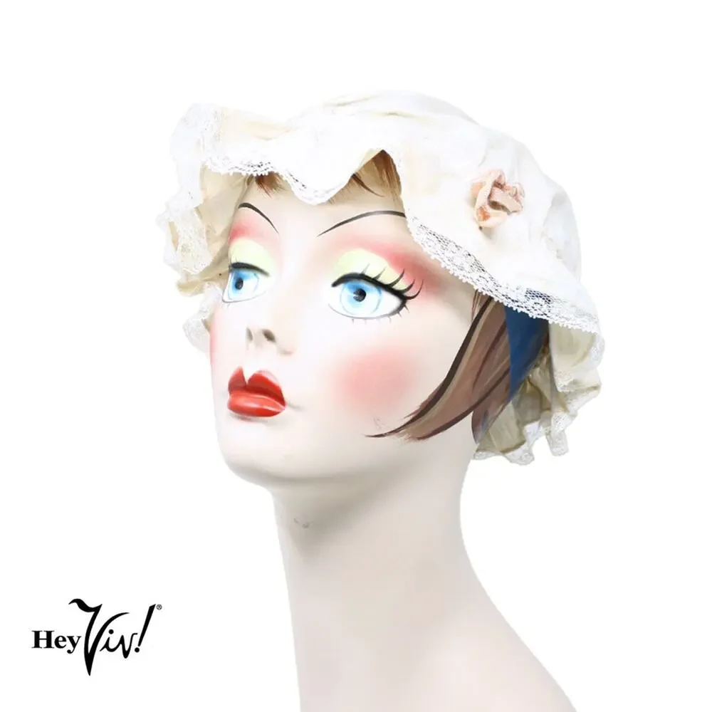 Vintage Off White Cotton Lace Trim Colonial or Victorian Maid Mop Cap - Hey Viv
